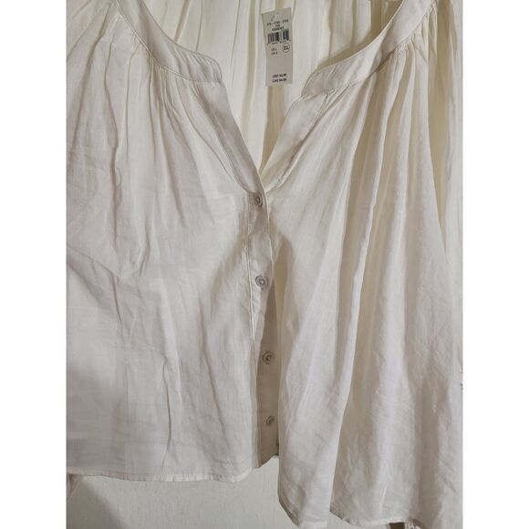 NWT Aerie Women's sz L Loose Long Sleeve Crochet Peasant Button Down Top Cream - Picture 7 of 9